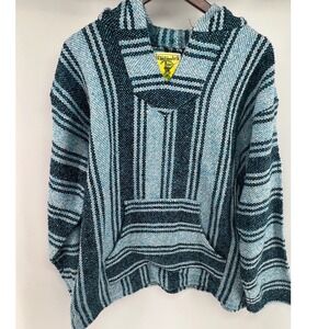Iguana Jack Blue Black Striped Baja Hoodie Drug Rug Pullover Mens XL Mexico